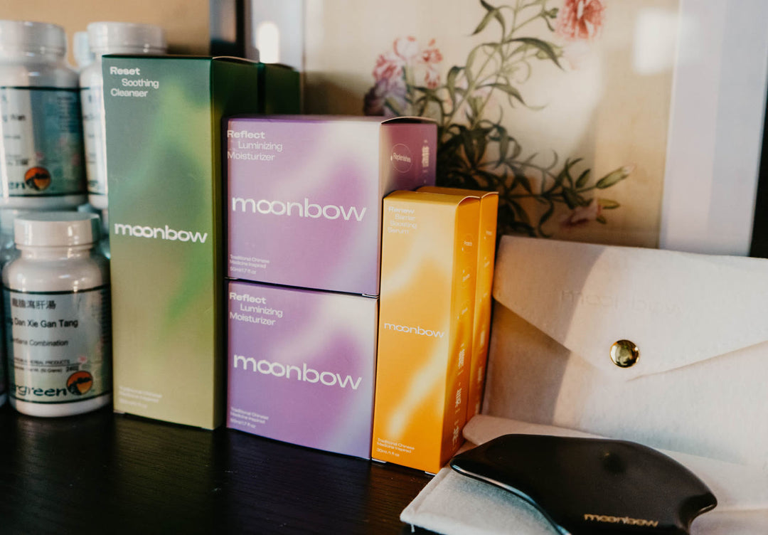 Moonbow Skin products on the clinic shelf